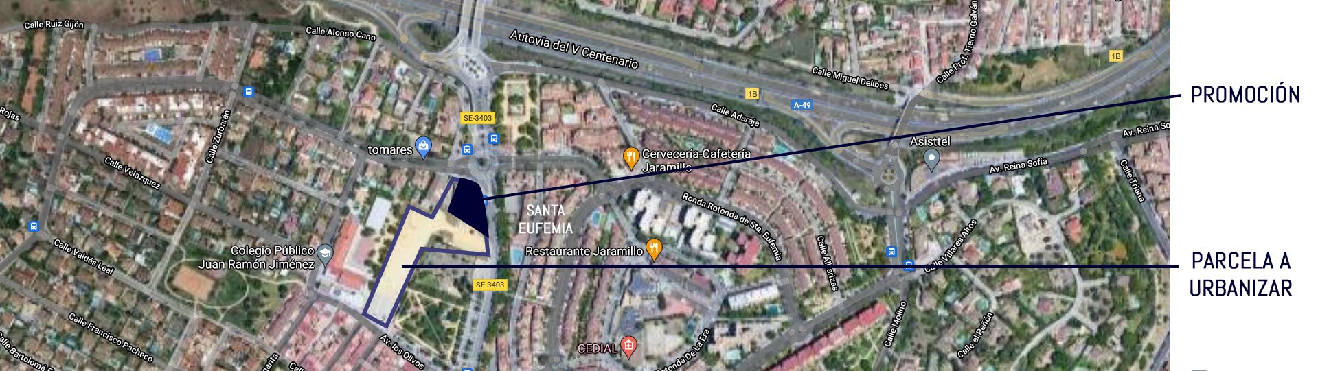 Mapa de la promoción de viviendas de obra nueva en Tomares