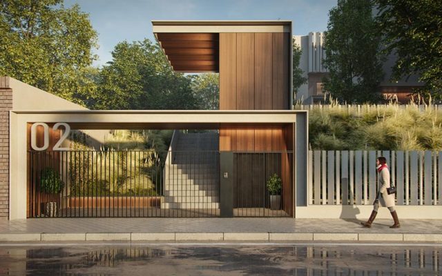 Entrada del residencial en Allendesalazar - Arturo Soria